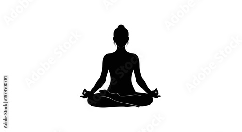 Silhouette of a woman meditating in lotus pose, yoga, zen, mindfulness, relaxation