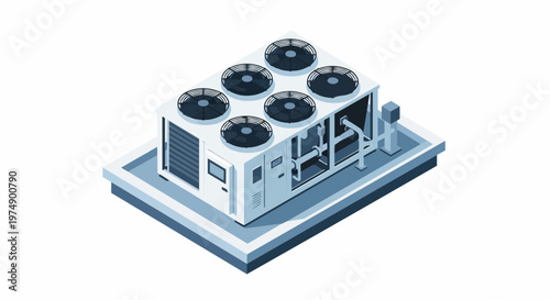 Isometric Industrial HVAC Rooftop Air Conditioning and Chiller System Illustration for Building Climate Control
