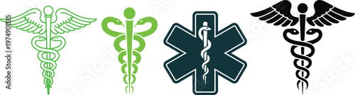 Medical and emergency symbols representing healthcare and first aid services