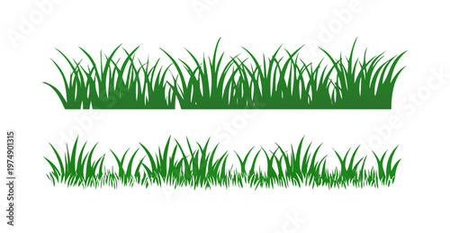 Green grass silhouette. Cartoon lines of plants and shrubs for boarding and framing, eco and organic logo element. Vector set spring field planting shapes lawn or borders garden on white background .v