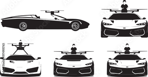 Concept car designs with integrated aerial drone capabilities for futuristic transportation