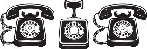 Vintage rotary telephones in various designs and configurations