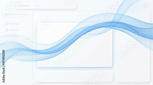 清潔感のあるウェーブ背景｜白とブルーのやわらかい抽象グラデーション