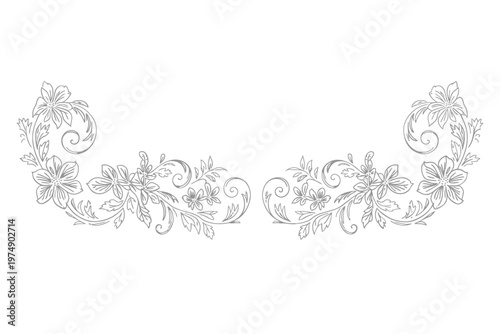An elegant symmetrical floral design featuring delicate line art and swirling botanical elements high quality professional