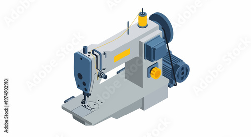 Isometric Industrial Sewing Machine Illustration for Textile Manufacturing and Tailoring