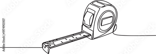 Tape measure, Construction tape, length measurement one line art  One line draw graphic design vector