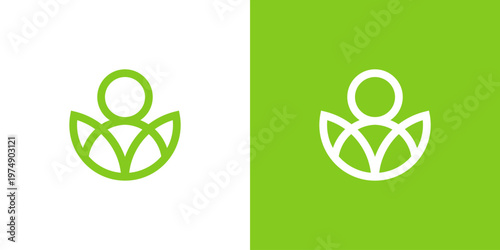 Dual meaning logo combining people and leaf elements, symbolizing human growth, harmony with nature, sustainability, wellness, and a balanced lifestyle connected to the environment.