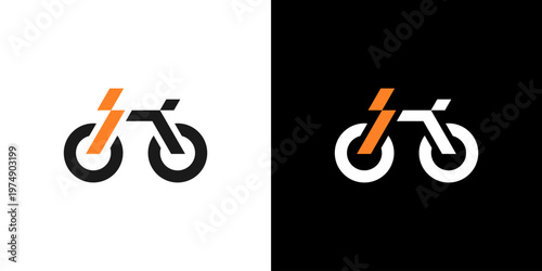 Dual meaning logo combining flash and bike elements, symbolizing speed, energy, efficient mobility, eco-friendly transportation, and dynamic movement for modern urban lifestyles.