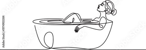 Woman taking spa bath  One line draw graphic design vector