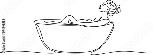 Woman taking spa bath  One line draw graphic design vector