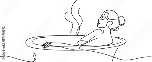 Woman taking spa bath  One line draw graphic design vector