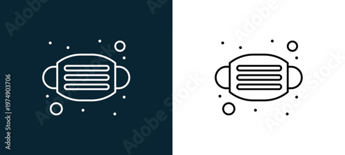 Two-color mask outline icon pair in black and white, editable stroke vector illustration for web, mobile apps, UI design, branding, and print from Coronavirus