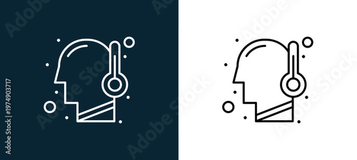 Two-color fever outline icon pair in black and white, editable stroke vector illustration for web, mobile apps, UI design, branding, and print from Coronavirus