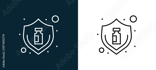 Two-color protection outline icon pair in black and white, editable stroke vector illustration for web, mobile apps, UI design, branding, and print from Coronavirus