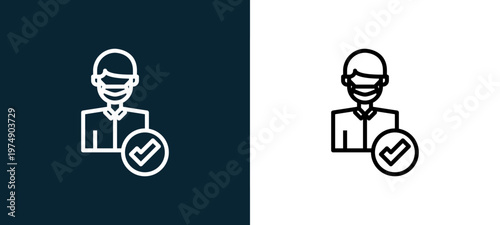 Two-color mask outline icon pair in black and white, editable stroke vector illustration for web, mobile apps, UI design, branding, and print from Coronavirus