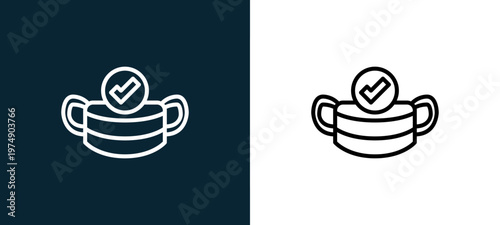 Two-color mask outline icon pair in black and white, editable stroke vector illustration for web, mobile apps, UI design, branding, and print from Coronavirus