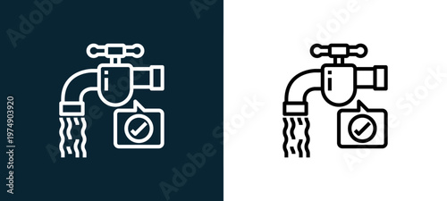 Two-color water tap outline icon pair in black and white, editable stroke vector illustration for web, mobile apps, UI design, branding, and print from Coronavirus