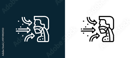 Two-color respiratory outline icon pair in black and white, editable stroke vector illustration for web, mobile apps, UI design, branding, and print from Coronavirus
