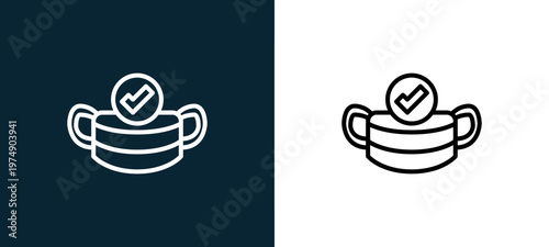 Two-color mask outline icon pair in black and white, editable stroke vector illustration for web, mobile apps, UI design, branding, and print from Coronavirus