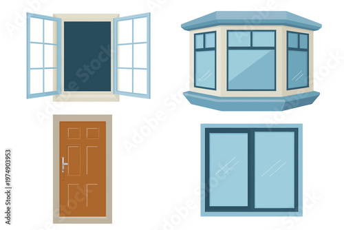 Illustrative depiction of various window and door designs showcasing architectural elements and styles high quality professional