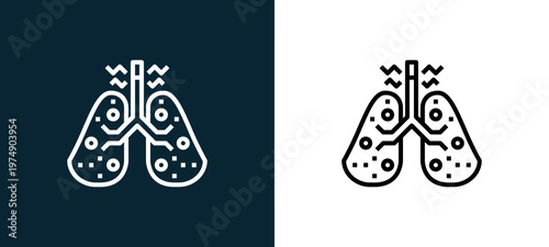 Two-color lungs outline icon pair in black and white, editable stroke vector illustration for web, mobile apps, UI design, branding, and print from Coronavirus