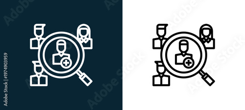 Two-color human resources outline icon pair in black and white, editable stroke vector illustration for web, mobile apps, UI design, branding, and print from Coronavirus