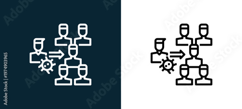 Two-color transmission outline icon pair in black and white, editable stroke vector illustration for web, mobile apps, UI design, branding, and print from Coronavirus
