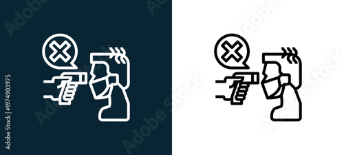 Two-color fever outline icon pair in black and white, editable stroke vector illustration for web, mobile apps, UI design, branding, and print from Coronavirus