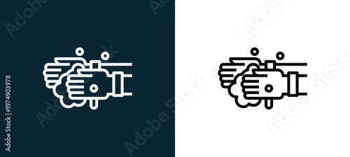 Two-color hand washing outline icon pair in black and white, editable stroke vector illustration for web, mobile apps, UI design, branding, and print from Coronavirus