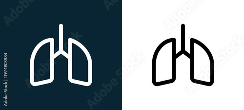 Two-color lungs outline icon pair in black and white, editable stroke vector illustration for web, mobile apps, UI design, branding, and print from Coronavirus