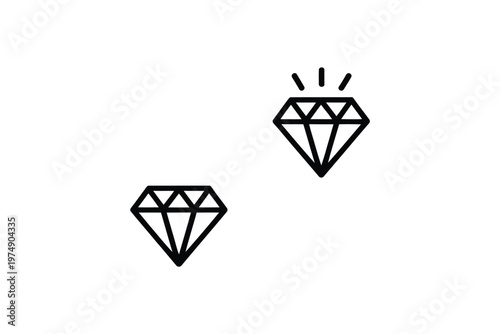 Minimalist depiction of two black line art diamonds on a stark white background showcasing geometric shapes