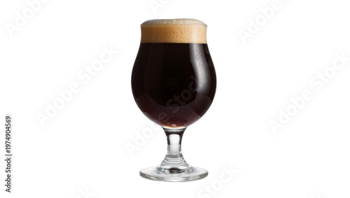 Canvas Print Isolated perfectly poured dark stout beer in an elegant stemmed glass with froth