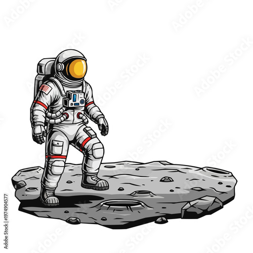 astronaut standing on the moon's surface in a white spacesuit