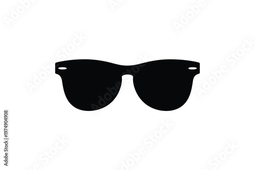 A stark black silhouette depicting a pair of classic retro style sunglasses against a white background