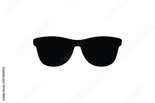A minimalist depiction of black sunglasses presented as a solid silhouette against a white background