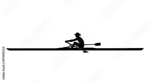 Silhouette of a female rower in a scull on white background