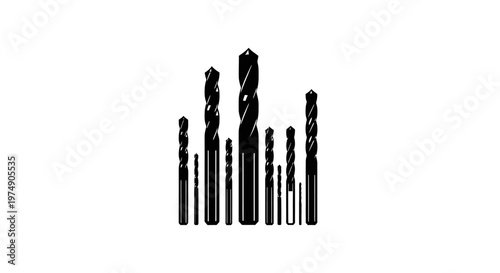 Collection of Metal Drill Bits on White Background, Tool Set