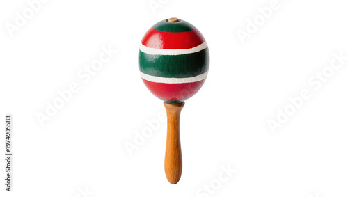 Cuadro en lienzo Isolated traditional red green white maraca, a percussion instrument for lively celebrations