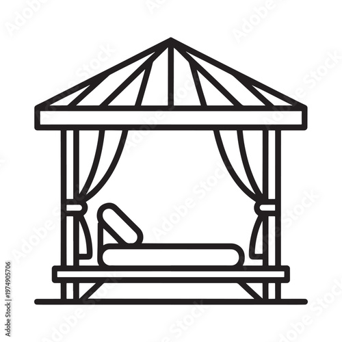 Simple line drawing of a gazebo with a lounge chair inside