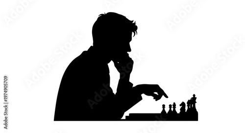 Silhouette of a man playing chess, thinking deeply about his next move