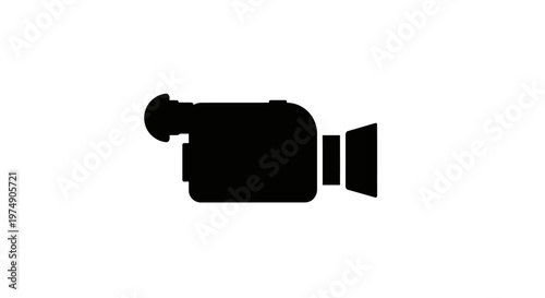 Black video camera icon on white background, filmmaking symbol