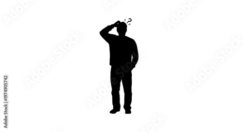 Silhouette of a confused man scratching his head with a question mark