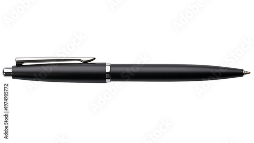 Schilderij op canvas Isolated elegant black ballpoint pen with shiny chrome details for office and wr