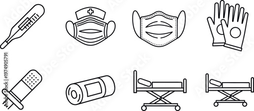 Medical Healthcare and International Nurses Day Equipment Line Icon Vector Set
