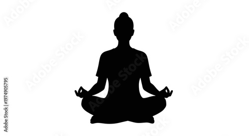 Silhouette of person meditating in lotus pose, zen mindfulness and relaxation concept
