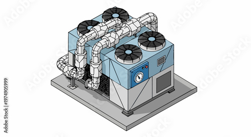 Industrial HVAC System Isometric Illustration of Outdoor Air Conditioning Chiller Unit