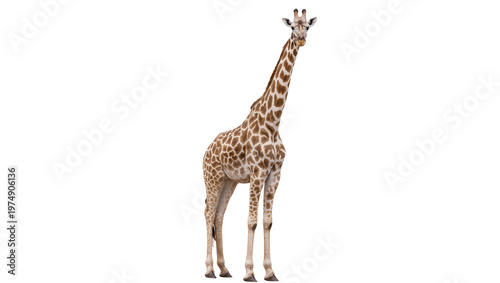 Photography Isolated giraffe standing gracefully, looking directly at the camera, beautiful