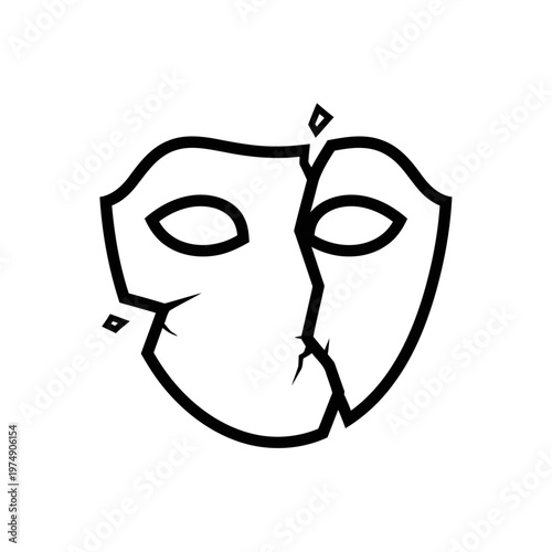 A broken comedy and tragedy mask on a white background