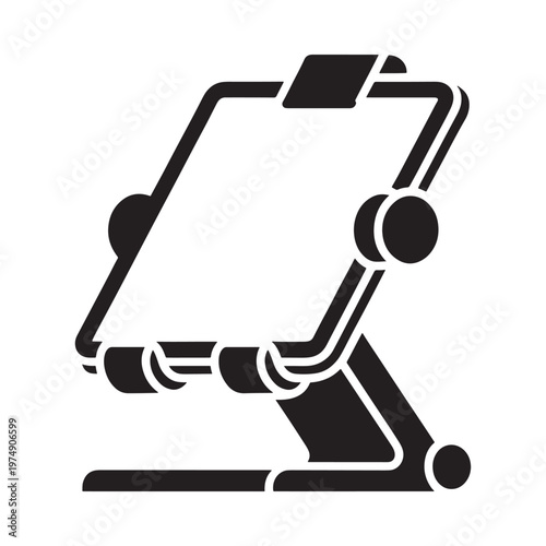 Black and white illustration of a tablet stand viewed from the side