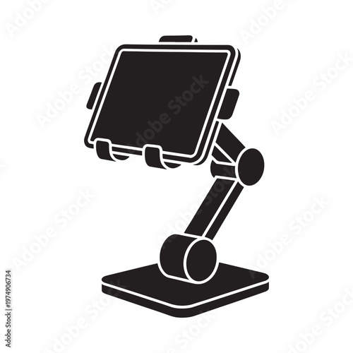Black silhouette of a tablet mounted on an adjustable stand